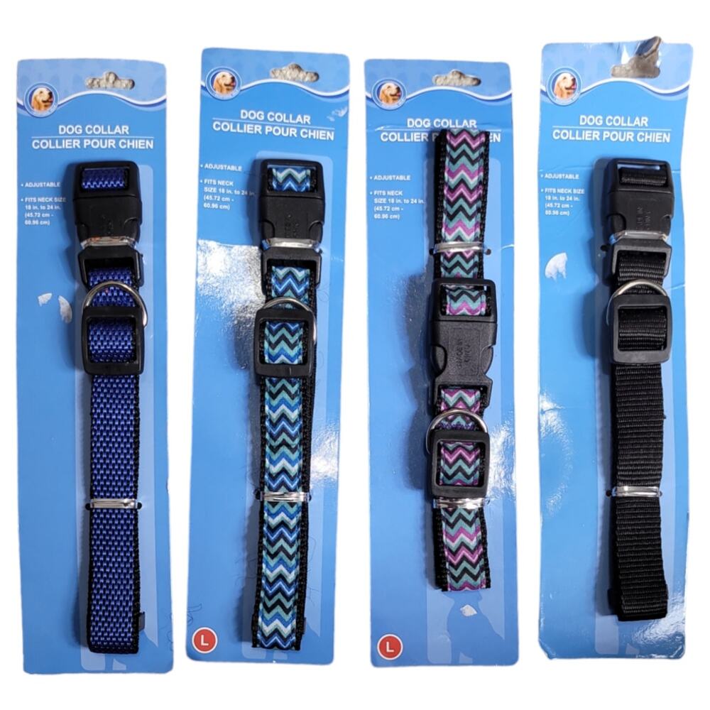Greenbrier 4 Pack Adjustable Pet Collars Large 18-24 Dog Cat Woven Nylon New